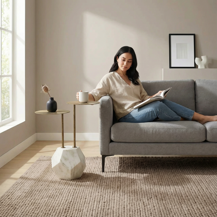 Marble Brass Accent Table – Contemporary White & Gold Statement | Side Table | Trufairs