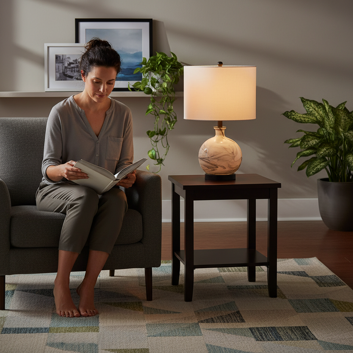 14x14x23" White And Grey Glass Table Lamp