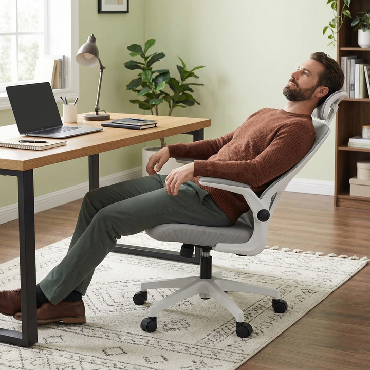 Ergonomic Mesh Office Chair with Rotatable Headrest – Adjustable Lumbar & Flip-Up Arms | Home Executive Desk Chair | Trufairs