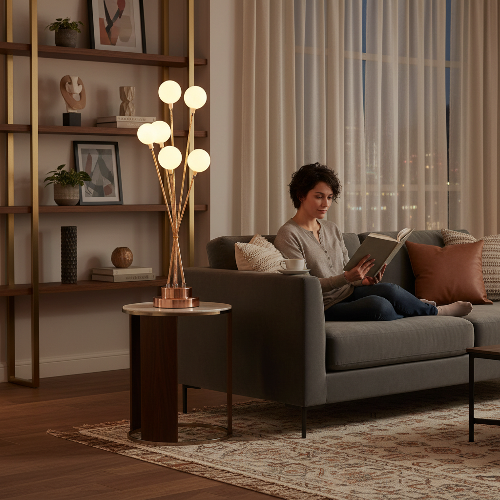 27.5" In 6-Light Acrylic Globe Aluminun Led Chrysanthe Yellow Gold Metal Table Lamp