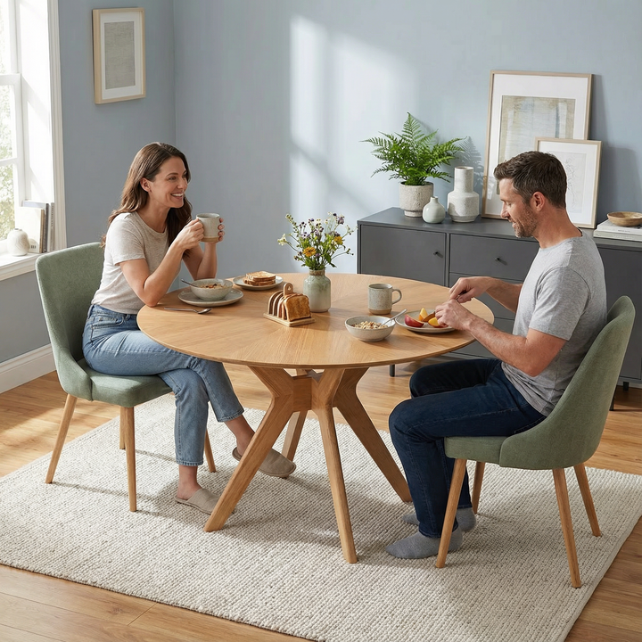 Modern Minimalist Round Dining Table – Natural Wood 47.6" Circle Design | Contemporary Dining Furniture | Trufairs