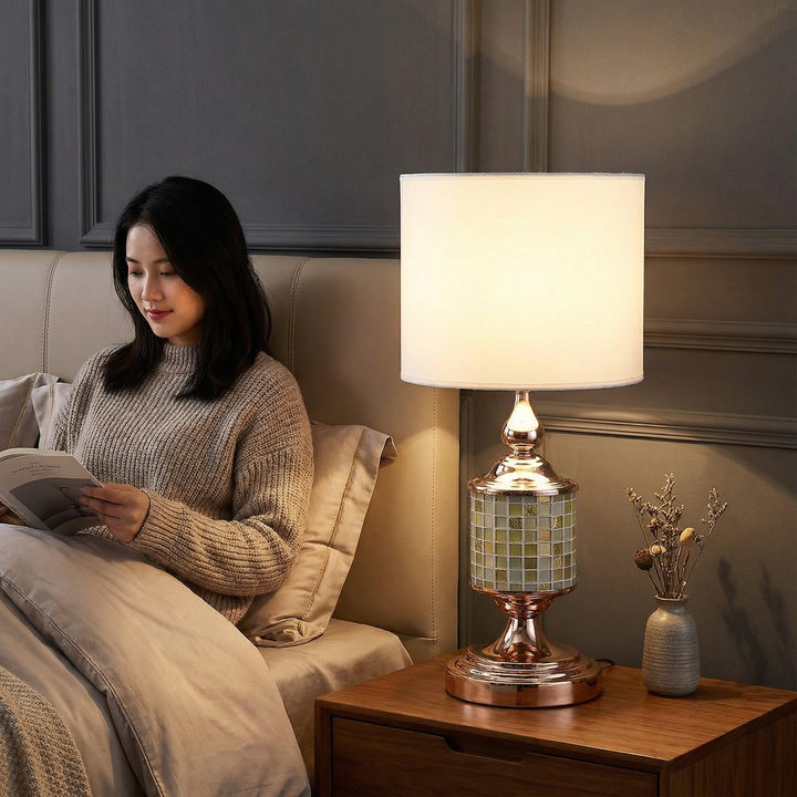 23" Layla Rose Gold Bohemian Glass Mosaic Modern Table Lamp