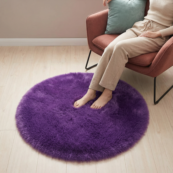 Fluffy Round Imitation Wool Area Rug – Plush Modern Cozy Accent | Living Room & Bedroom Carpet | Trufairs