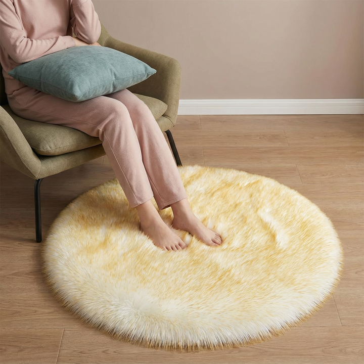 Fluffy Round Imitation Wool Area Rug – Plush Modern Cozy Accent | Living Room & Bedroom Carpet | Trufairs