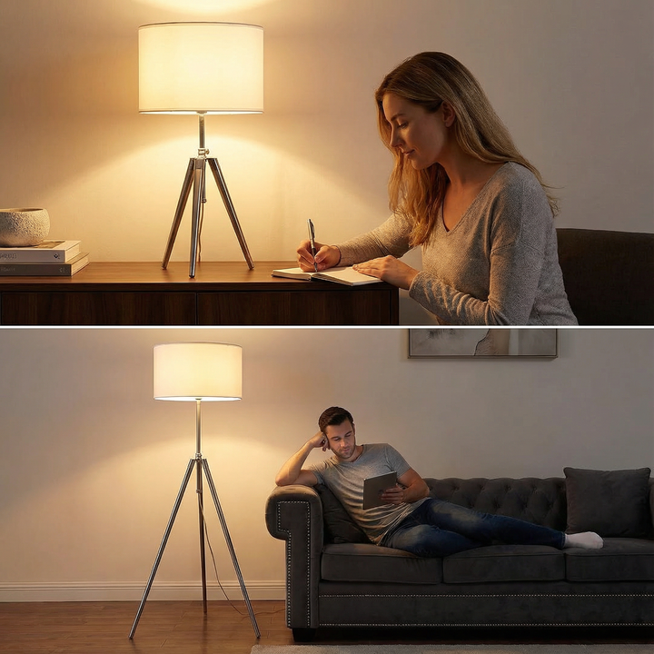 34.25" - 29.25" In Mid-Century Adjustable Tripod Chrome/Silver Metal Table Lamp