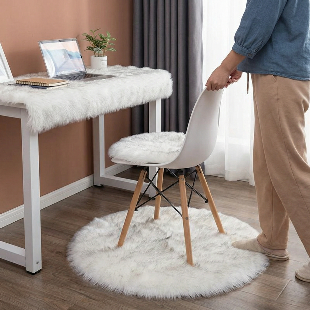 Modern White Plush Fur Rug – Ultra-Soft Cozy Accent | Bedroom & Living Room Carpet | Trufairs