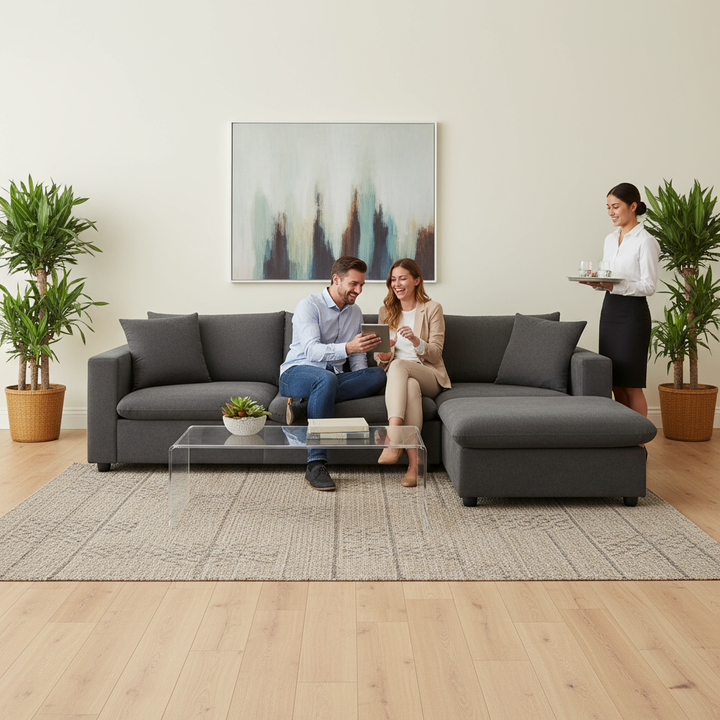 100.4*64.6”Modern Oversized Sectional Sofa with Convertible Ottoman & 2 Free Pillows | Trufairs
