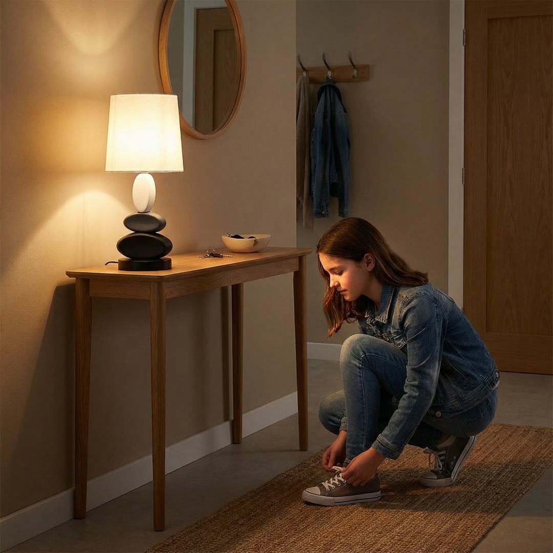 19" In Coastal Como Modern Stacked Tablets Metal Table Lamp