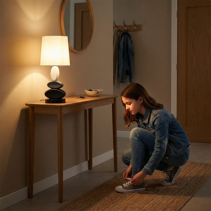 19" In Coastal Como Modern Stacked Tablets Metal Table Lamp