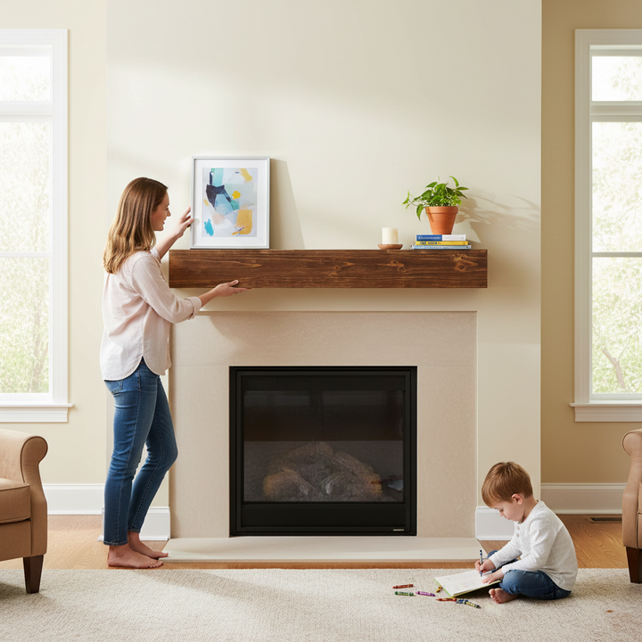 72" Rustic Wood Fireplace Mantel,Wall-Mounted & Floating Shelf for Home Decor