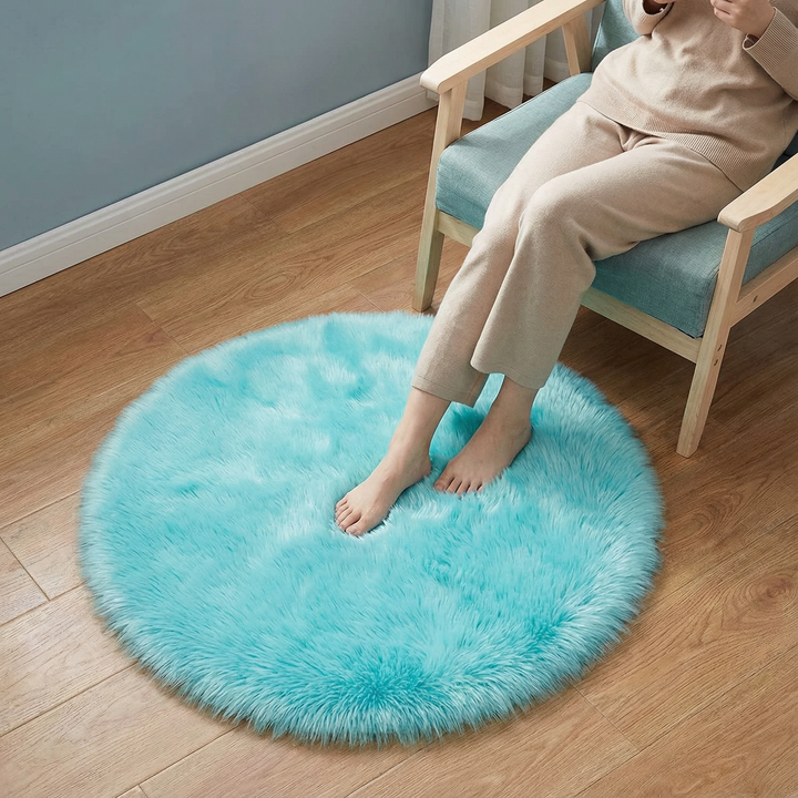 Fluffy Round Imitation Wool Area Rug – Plush Modern Cozy Accent | Living Room & Bedroom Carpet | Trufairs