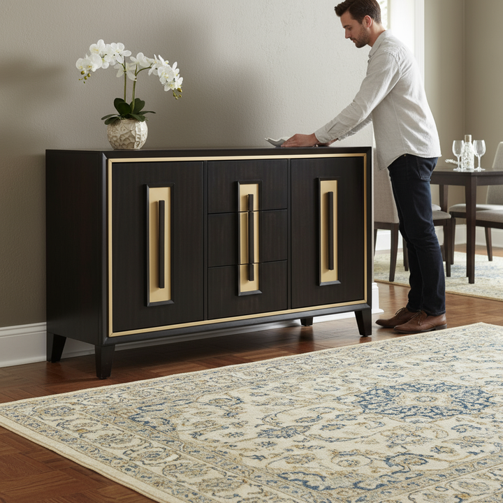 Espresso 1pc Server Storage Drawers Wood Handle Gold accent Trim Server Dining Room Furniture