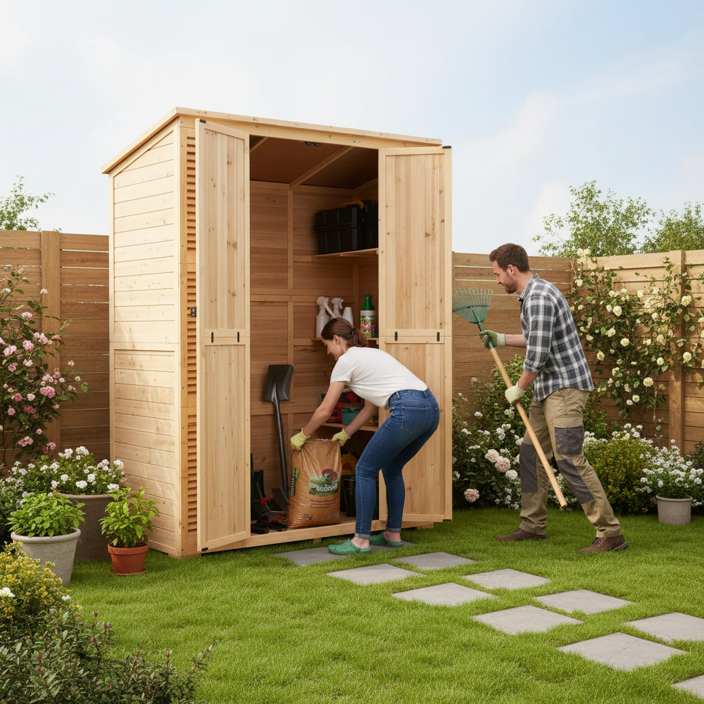 Outdoor Wooden Storage Shed Waterproof Garden Tool Shed with Lock 58x78 inch