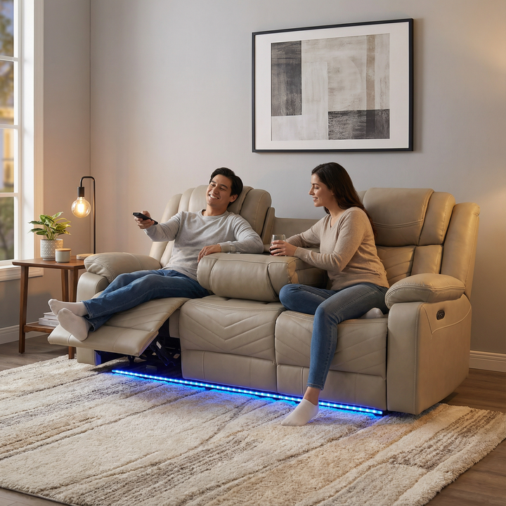 Challenger LED Power Recliner Sofa with Cup Holders & USB Ports | Trufairs