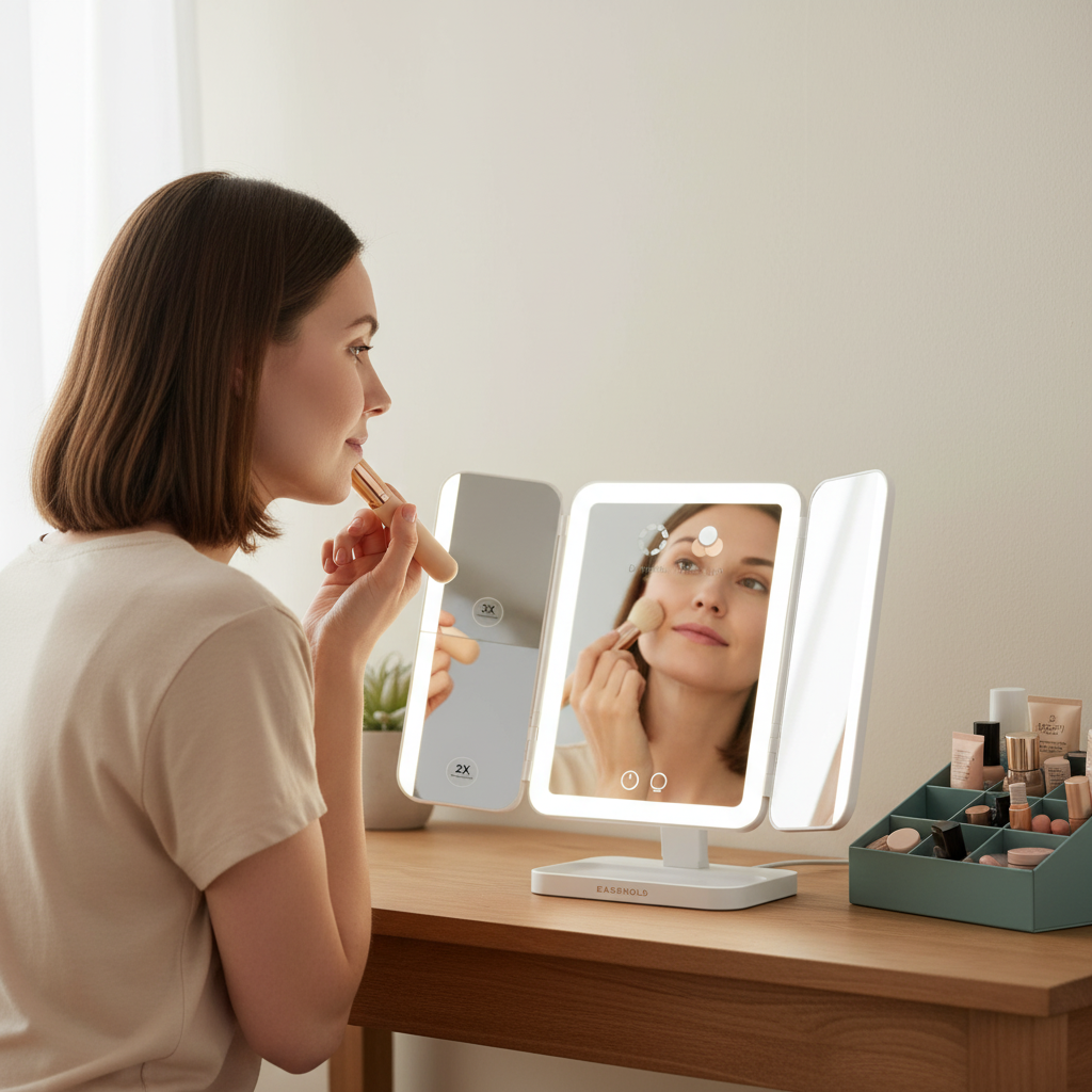 Tri-Fold Lighted Makeup Mirror with 5000mAh Rechargeable Battery & 1X/2X/3X Magnification | Trufairs