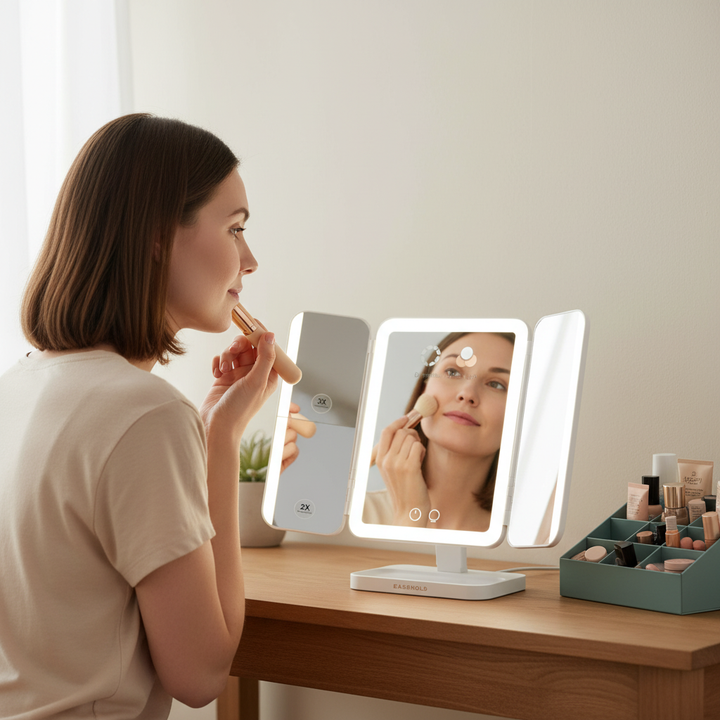 Tri-Fold Lighted Makeup Mirror with 5000mAh Rechargeable Battery & 1X/2X/3X Magnification | Trufairs