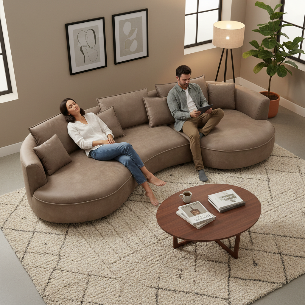 128.74 Inch Modern Sectional Curved Sofa Couch for Living Room,Leathaire Upholstered 5-Seat Sofa Couch, Technology Cloth Couch Set for Apartment Office,Brown