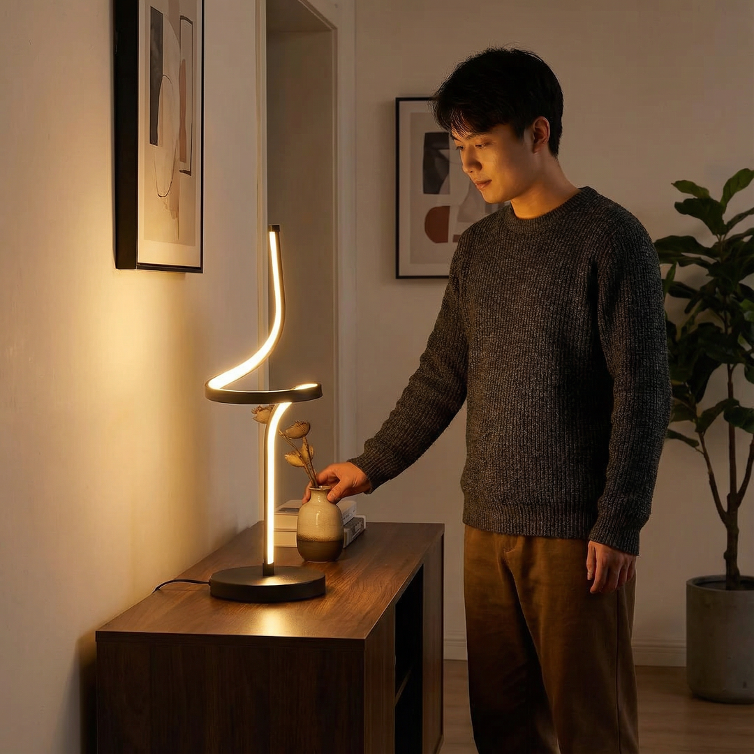 22" In Led Apollo Spiral Curved Tube Modern Table Lamp