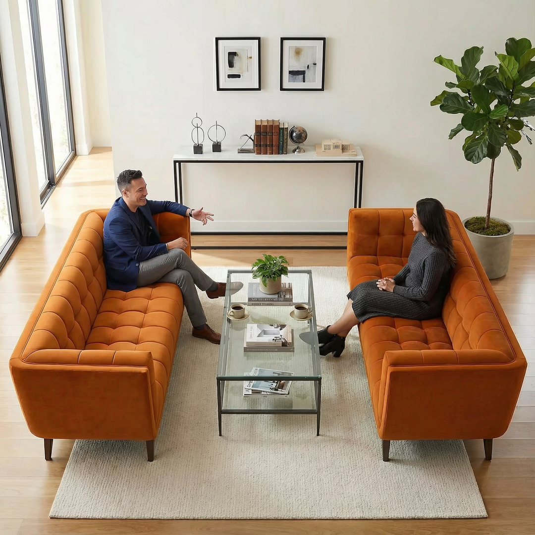 Addison Large Burnt-Orange Velvet Sofa