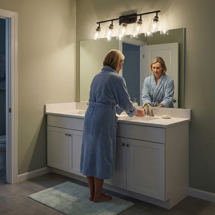 Modern 5-Light Bathroom Vanity Light with Clear Glass Shades – Adjustable Multi-Directional Track Fixture | Trufairs