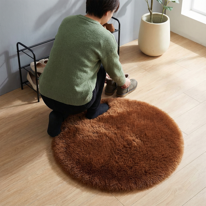 Fluffy Round Imitation Wool Area Rug – Plush Modern Cozy Accent | Living Room & Bedroom Carpet | Trufairs