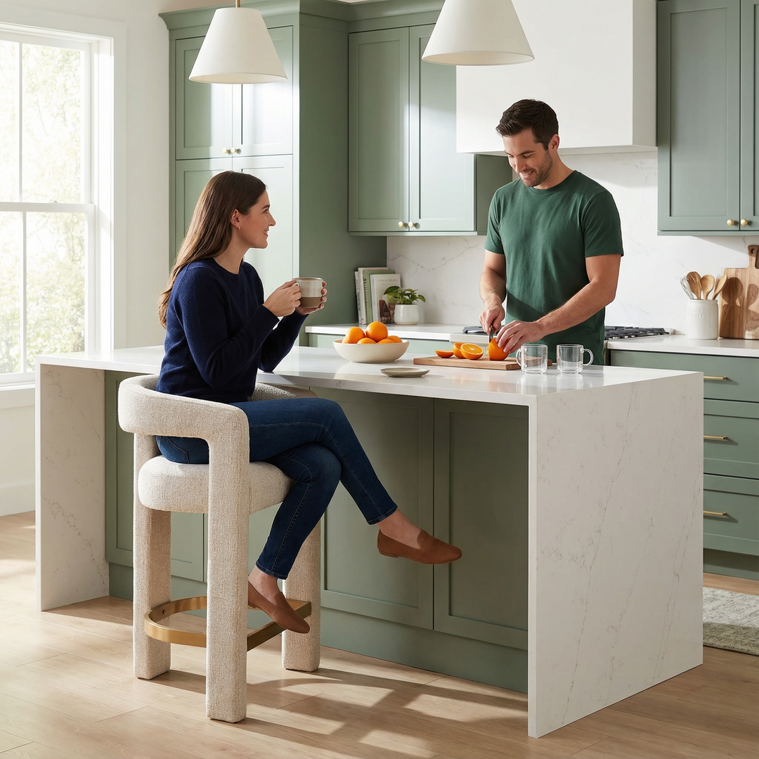 Modern Plush Counter Stool – Elegant Beige Comfort | Kitchen Island Seating | Trufairs