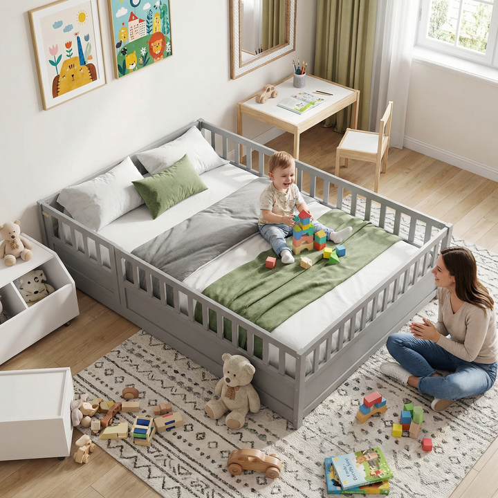 Full Size Montessori Floor Bed with Super High Security Barrier & Door | Trufairs