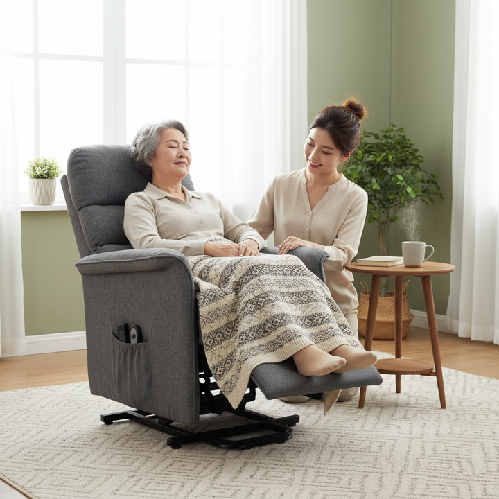 HOMCOM Power Lift Chair with Vibration Massage, Fabric Upholstered Recliner Chair for Elderly with Remote Control, Side Pockets, Grey