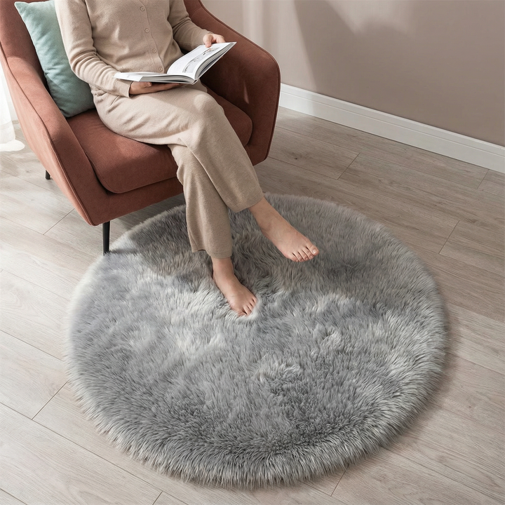 Fluffy Round Imitation Wool Area Rug – Plush Modern Cozy Accent | Living Room & Bedroom Carpet | Trufairs