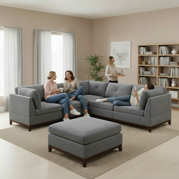 Ash Grey Chenille Modular Sectional 6-Pc Sofa Set with Ottoman | Trufairs