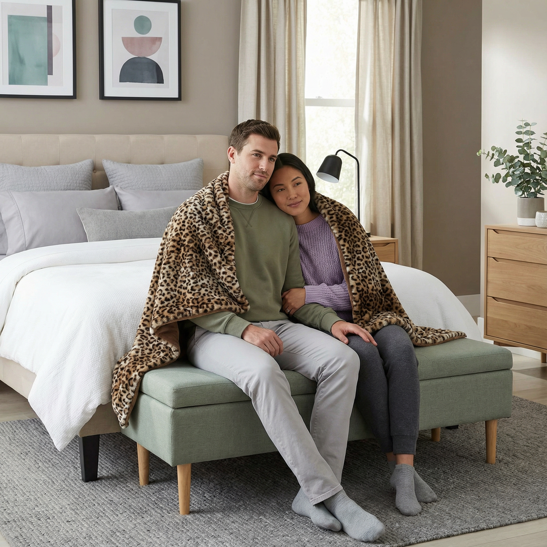 Brown and Black Faux Fur Leopard Throw Blanket – 50" x 70" Luxurious Soft Plush Animal Print Blanket | Trufairs