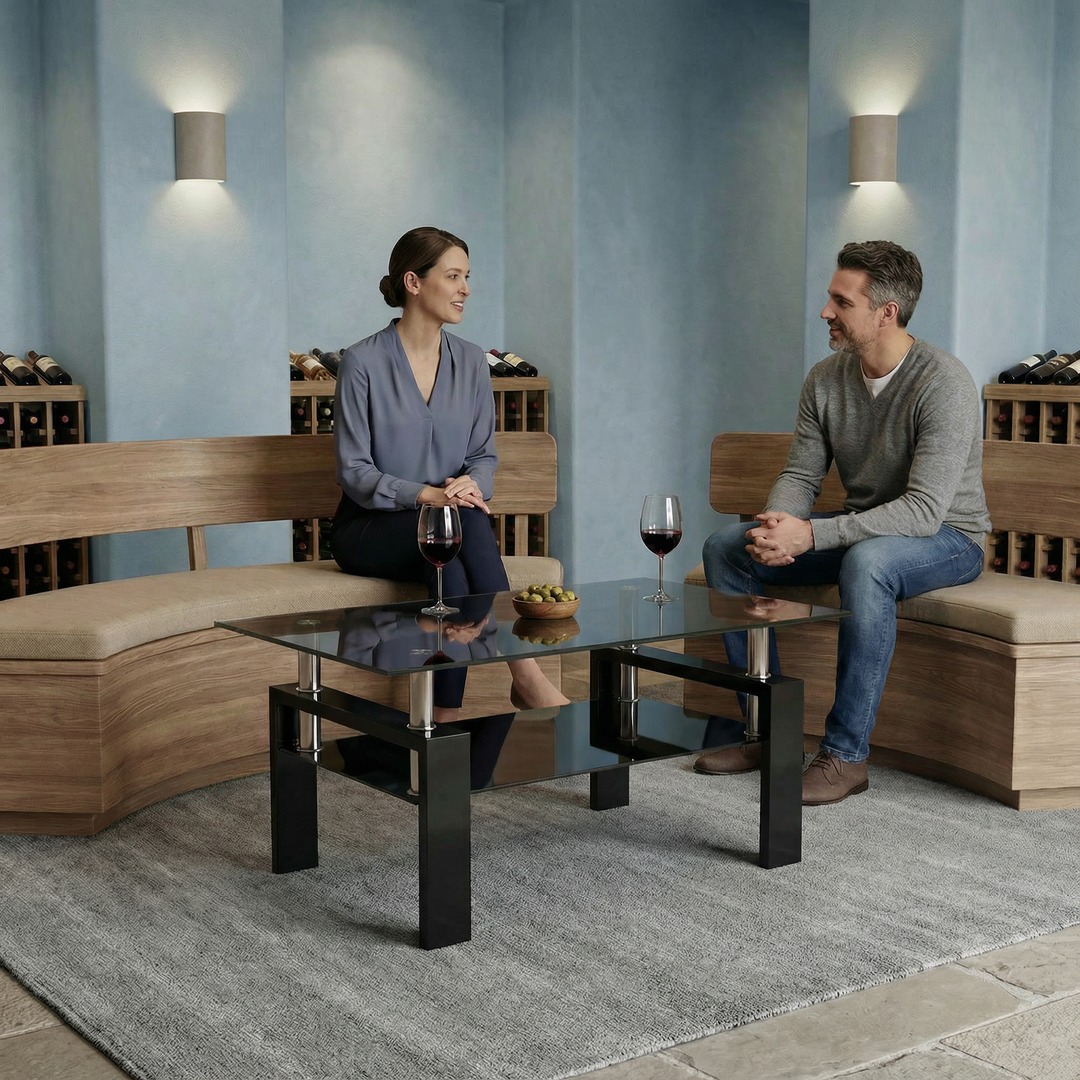 Rectangle Black Glass Coffee Table – Modern Clear Center Table for Living Room | Trufairs