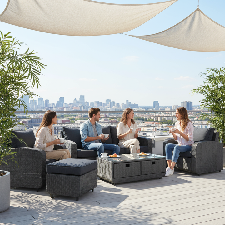 Direct Wicker 5-Piece Outdoor Rattan Furniture Patio Conversation Set with Cushion