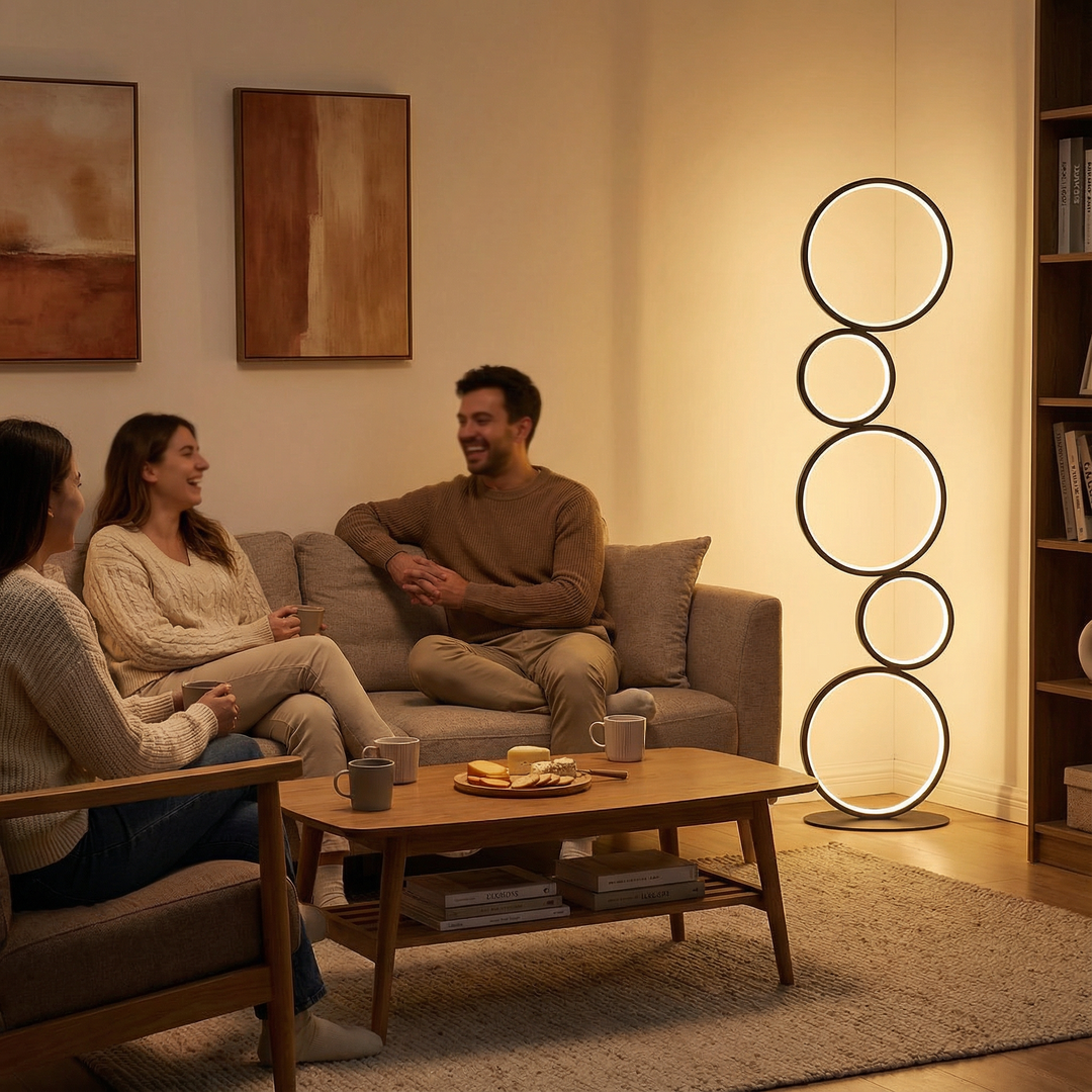 38.5" In Else Nordic 5-Ring Shaped Matte Black Led Metal Table Lamp