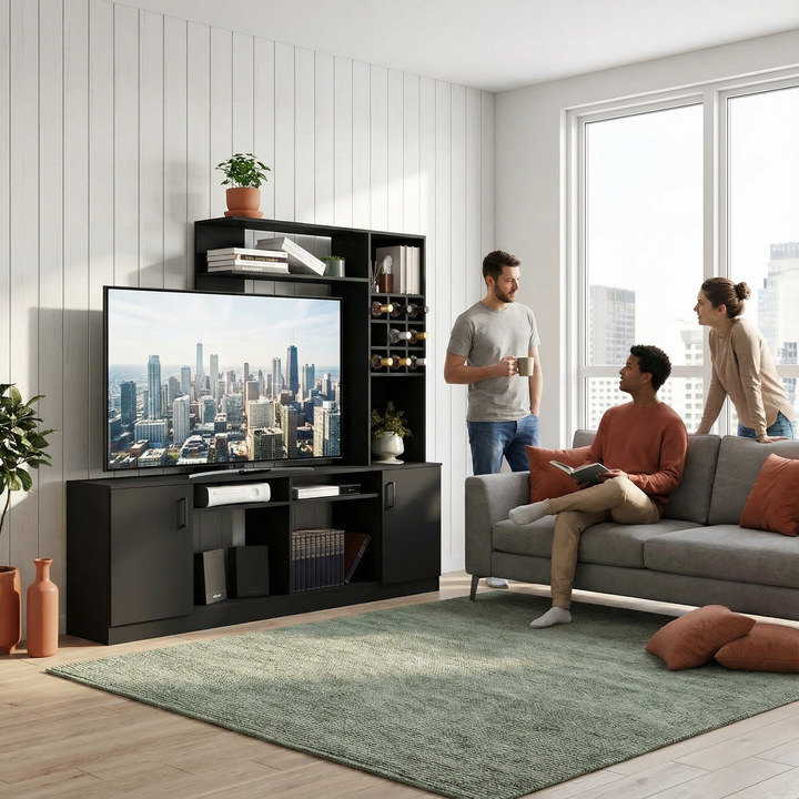 Vibrant Entertainment Center for TVs Up to 78" with Storage & Shelves | Trufairs
