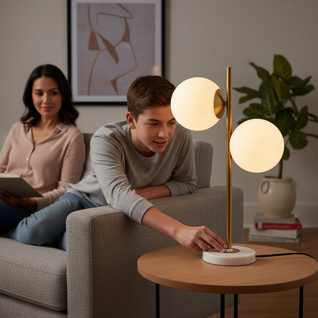 Globeal Gold Modern LED Globe Table Lamp 2 Light White Glass Shade Marble Base