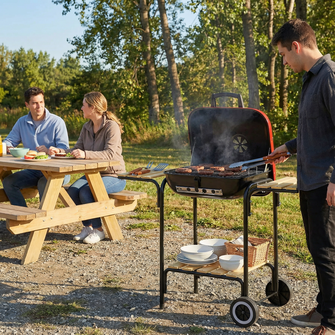 Ultimate Outdoor Portable Charcoal Grill – Wheels, Vents & Shelves | BBQ Picnic Cooker | Trufairs