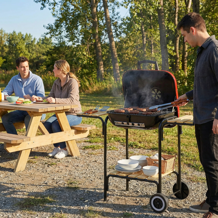 Ultimate Outdoor Portable Charcoal Grill – Wheels, Vents & Shelves | BBQ Picnic Cooker | Trufairs