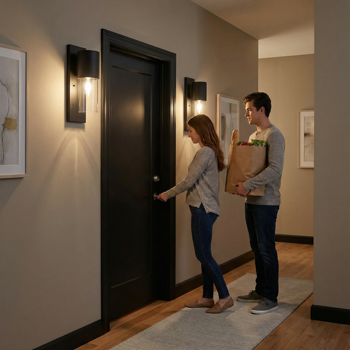 Contemporary Matte Black and Glass Wall Light – Modern Indoor and Outdoor Fixture | Trufairs