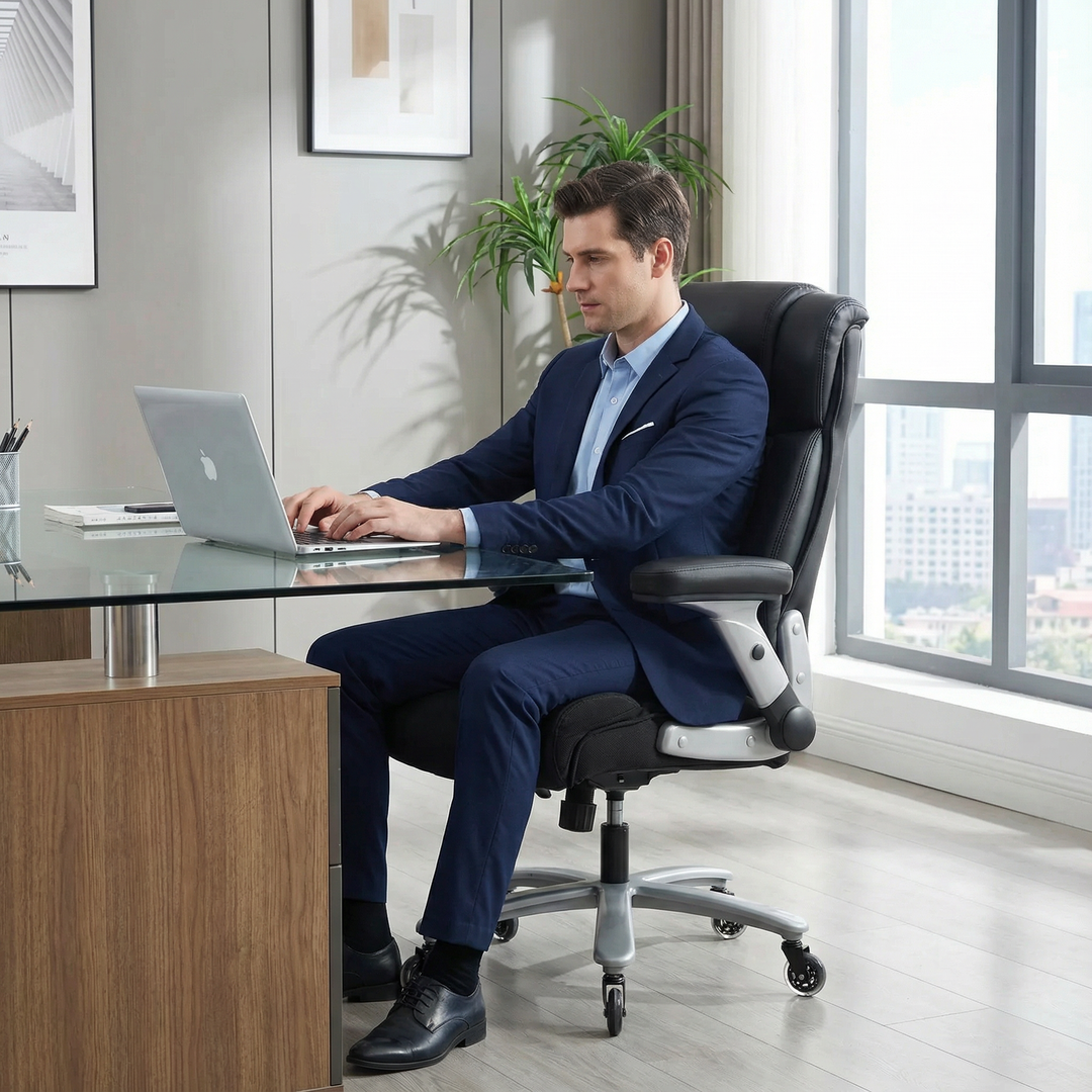 500 lbs Big & Tall Office Chair with Adjustable Lumbar Support & Flip-Up Armrests – Heavy Duty Executive Desk Chair | Trufairs