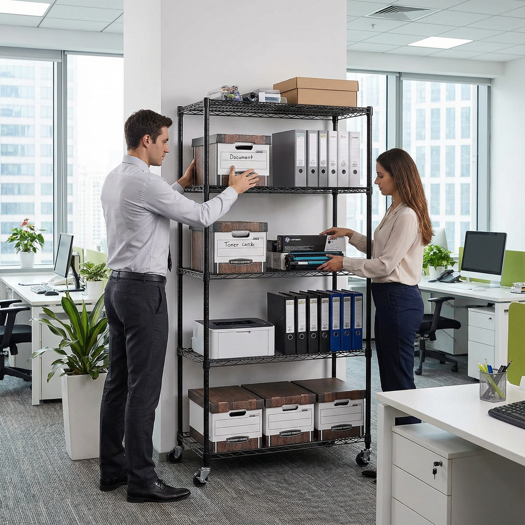 Heavy Duty 5-Tier Adjustable Metal Storage Shelf – Powder-Coated Steel Utility Rack for Home, Garage & Warehouse Organization | Trufairs