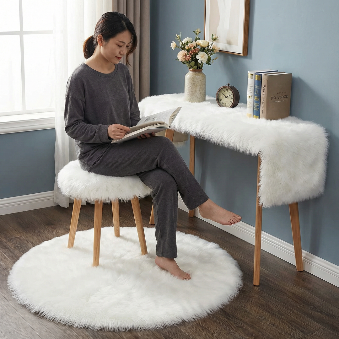 Modern White Plush Fur Rug – Ultra-Soft Cozy Accent | Bedroom & Living Room Carpet | Trufairs