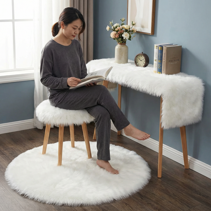 Modern White Plush Fur Rug – Ultra-Soft Cozy Accent | Bedroom & Living Room Carpet | Trufairs