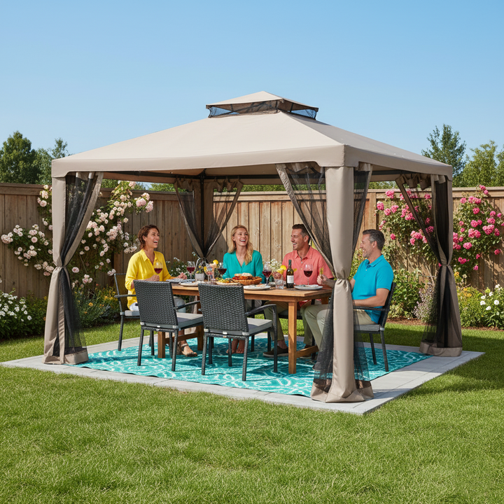 Outdoor 10’ x 10’ Gazebo Tent Canopy with Mosquito Netting & Sidewalls – Weather-Resistant Patio Shelter | Trufairs