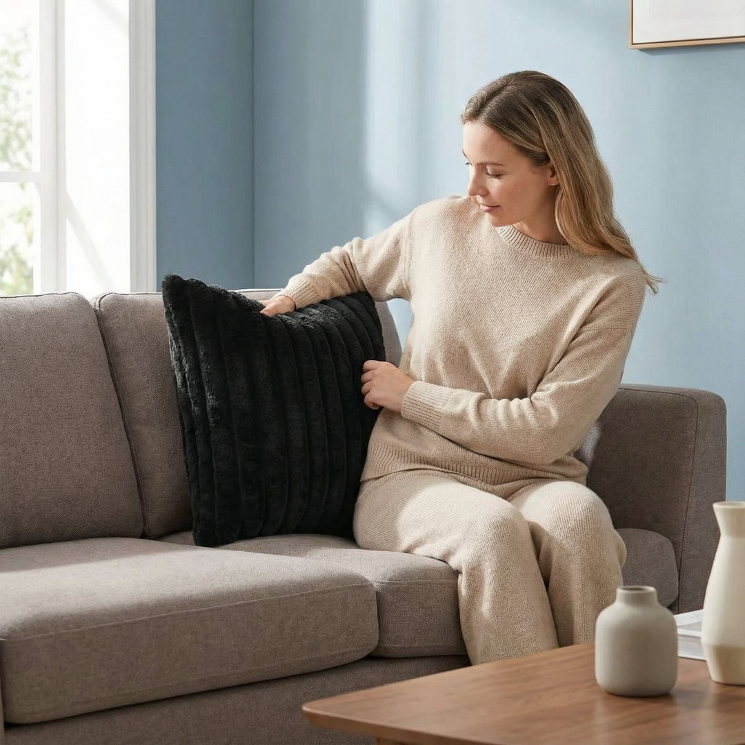 Faux Plush Decorative Throw Pillow – Double-Sided Striped Soft Corduroy Cushion for Sofa & Home Decor | Trufairs