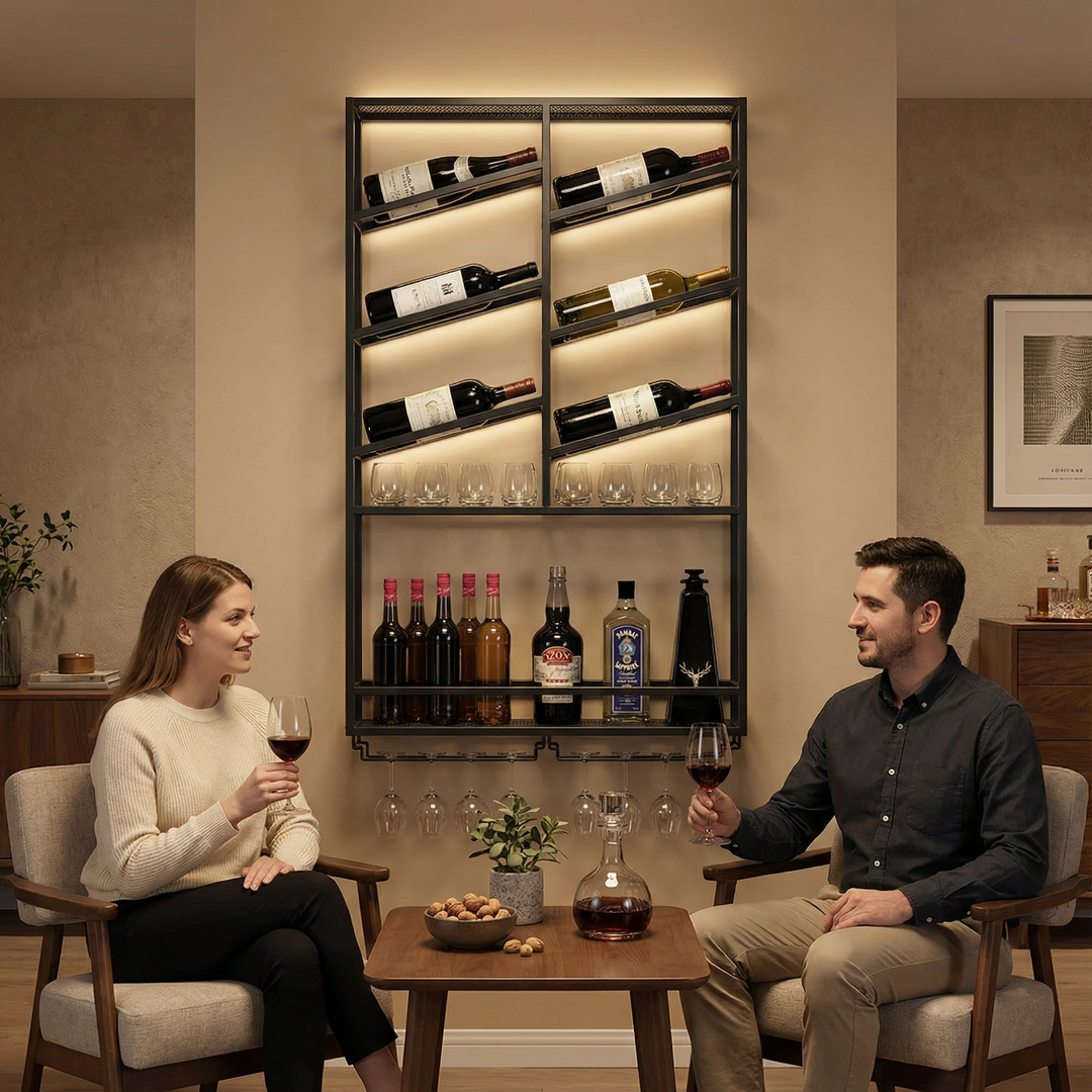 Industrial Wall Mounted Wine Rack with Bottle Rack – Black Wine Storage Organizer | Trufairs