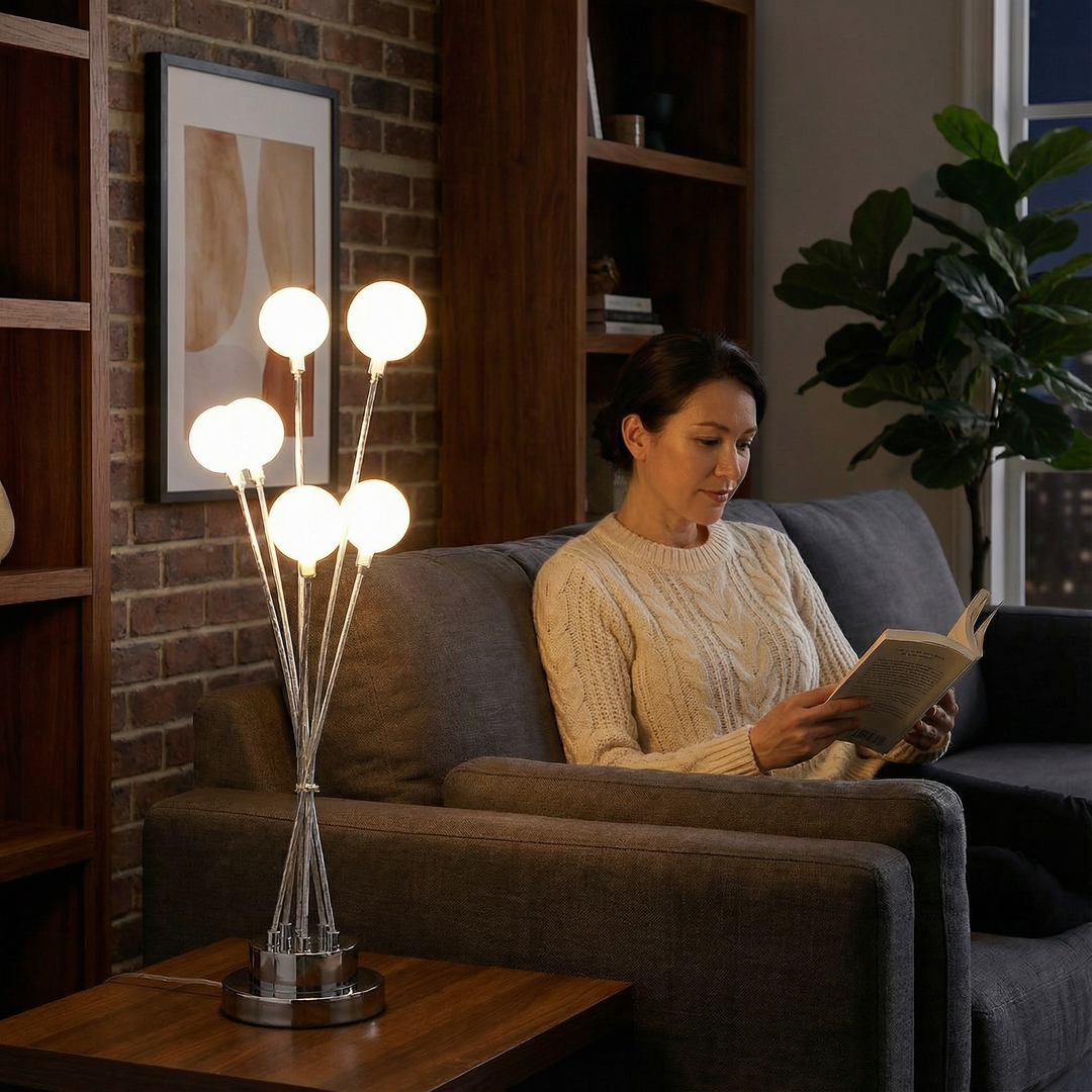 27.5" In 6-Light Acrylic Globe Aluminun Led Chrysanthe Silver Chrome Metal Table Lamp