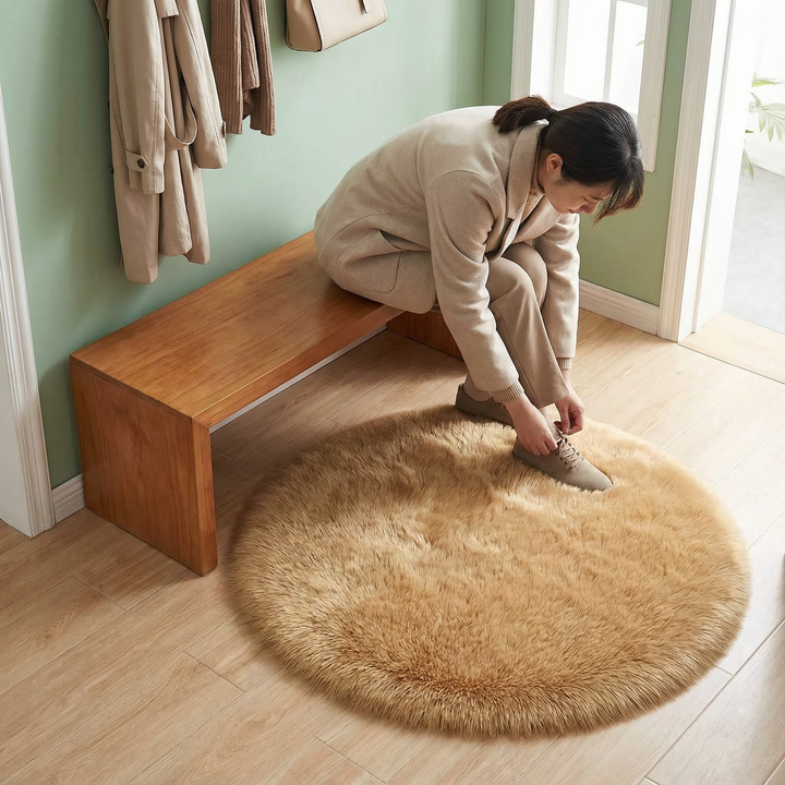 Fluffy Round Imitation Wool Area Rug – Plush Modern Cozy Accent | Living Room & Bedroom Carpet | Trufairs