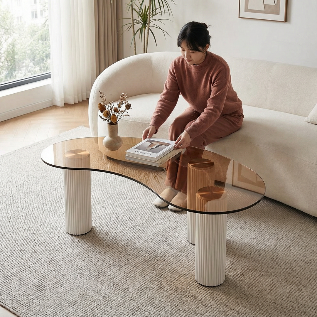 Modern White Coffee Table with Tempered Glass & 3 Legs for Living Room | Trufairs