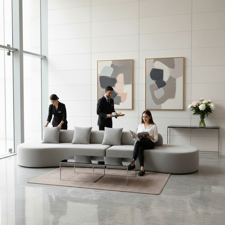 Modern Curved Combination Sofa in Terrycloth Fabric — No Assembly | Trufairs